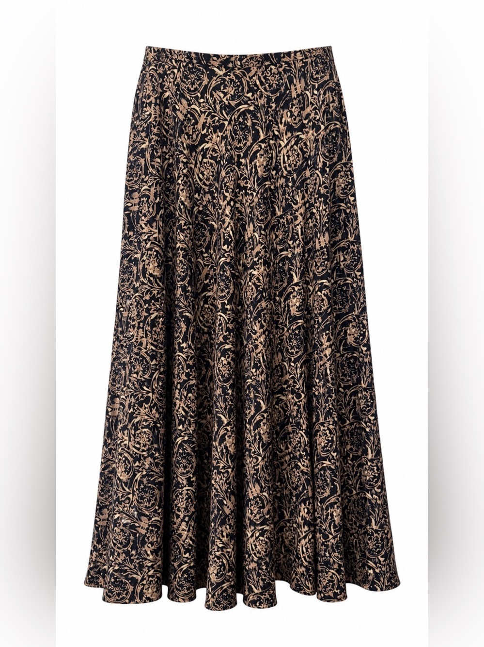 Dana Buchman Petite 100% Silk A-Line Midi Skirt Black Gold Damask 10P